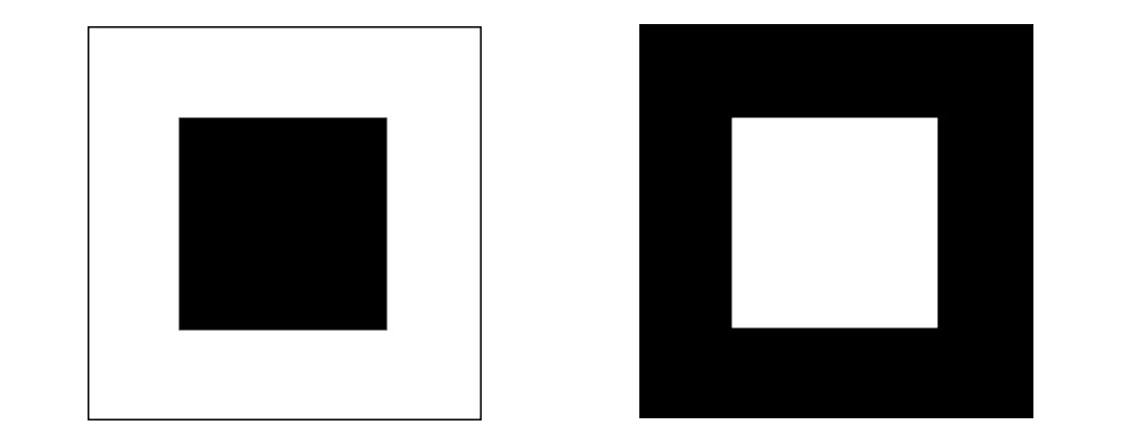Where do you want to do you work? On the inside of the framework or outside of a library. Two black and white squares with another square in the center of each of the opposite colour