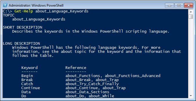 Output from 'Get-Help about_Language_Keywords'