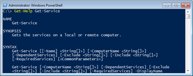 Output from 'Get-Help Get-Service'