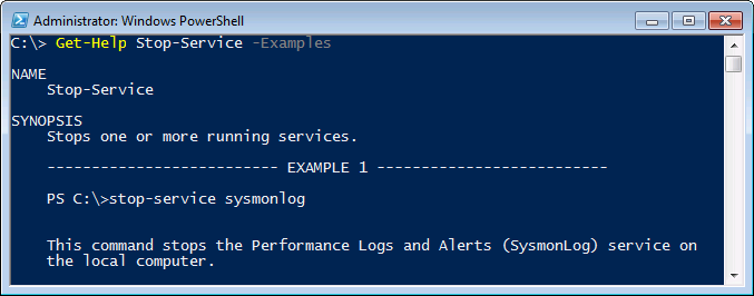 Output from 'Get-Help Stop-Service -Examples'
